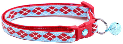 Red Argyle Breakaway Cat Collar - FurrrBabies & More! - Light Blue - Cat Collar