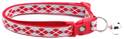 Red Argyle Breakaway Cat Collar - FurrrBabies & More! - Silver - Cat Collar
