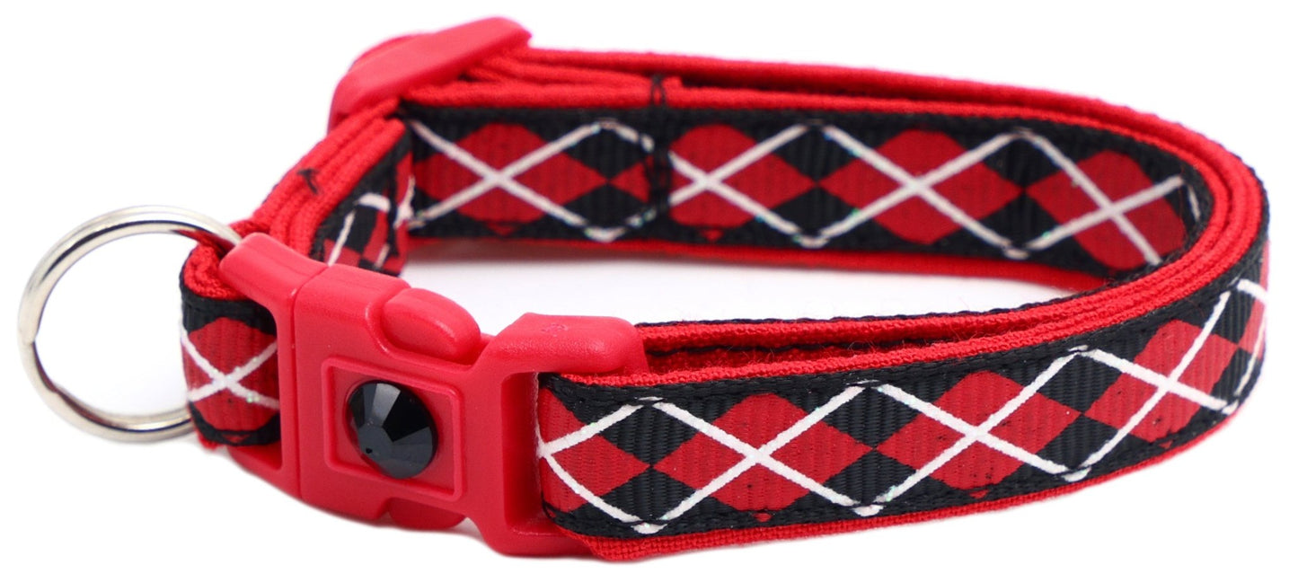Red Argyle Breakaway Cat Collar - FurrrBabies & More! - Black - Cat Collar