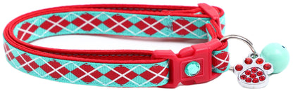 Red Argyle Breakaway Cat Collar - FurrrBabies & More! - Aqua - Cat Collar