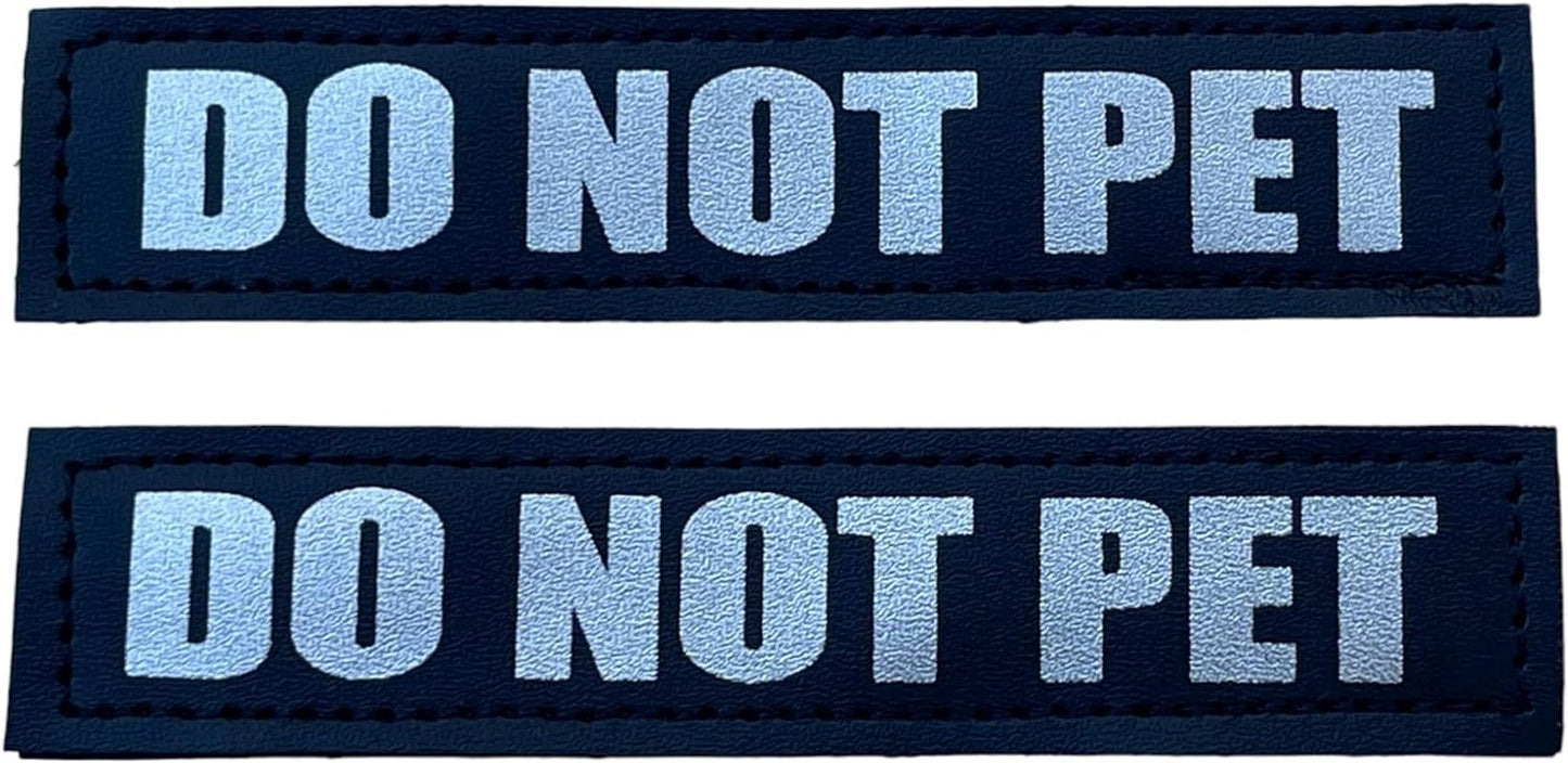 Reflective Do Not Pet Patches with Hook Backing for Service Animal Vests/Harnesses XXS or Extra Small (3.5 X 1) Inch - FurrrBabies & More! - 313111675655
