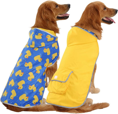 Reversible Dog Raincoat Hooded Slicker Poncho Rain Coat Jacket for Small Medium Large Dogs Ducks Yellow - L - FurrrBabies & More! - 7445042417479