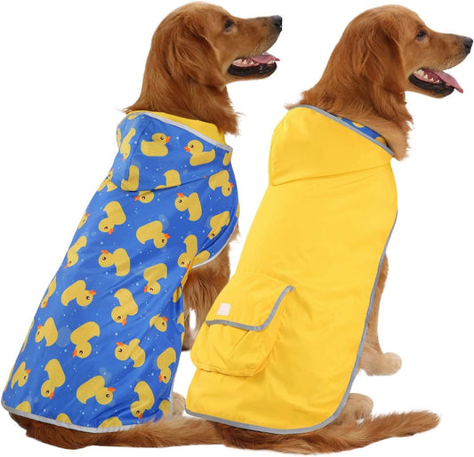 Reversible Dog Raincoat Hooded Slicker Poncho Rain Coat Jacket for Small Medium Large Dogs Ducks Yellow - L - FurrrBabies & More! - 7445042417479