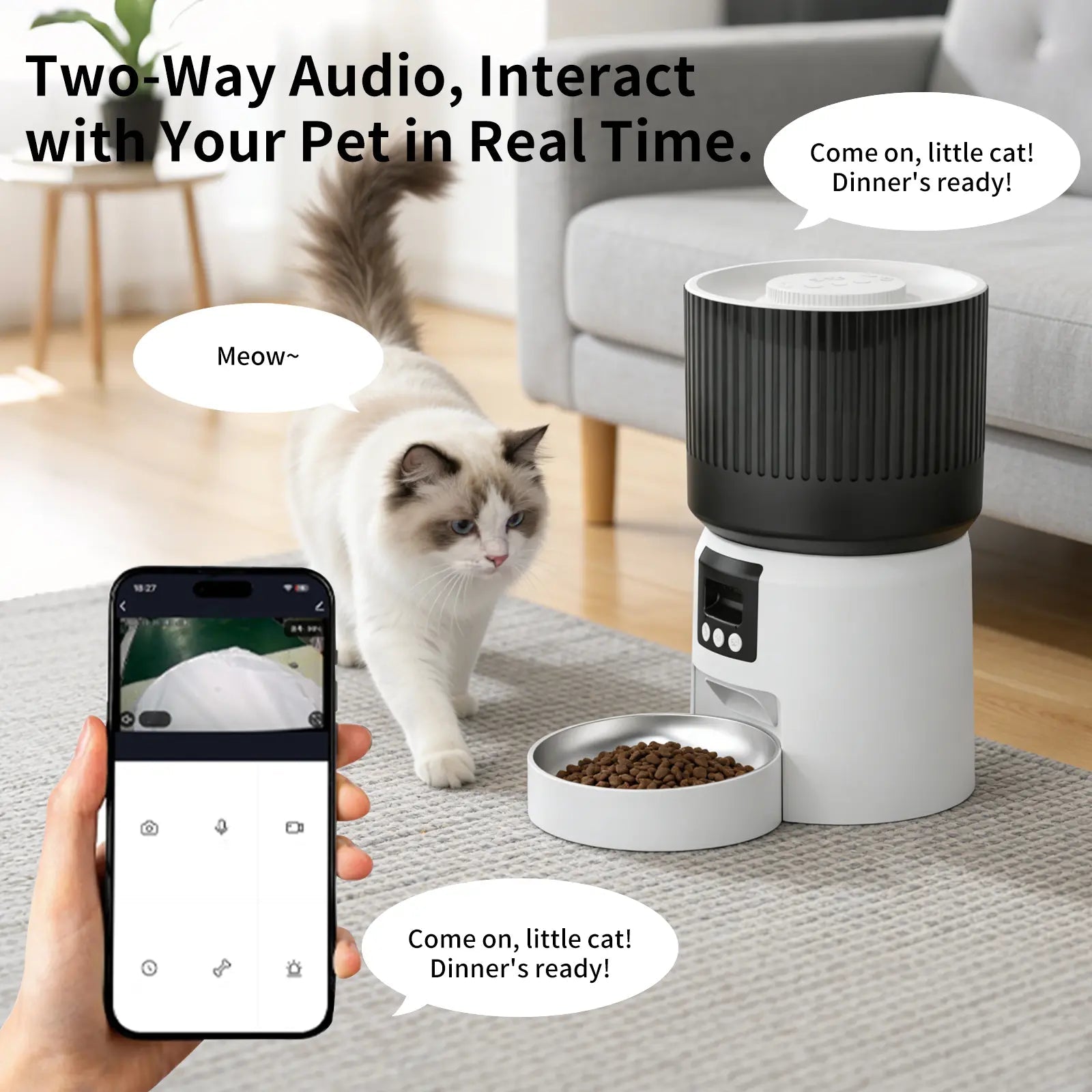 Smart Automatic Pet Feeder with Dual Voice Interaction, Camera, and Smart App Control - FurrrBabies & More! - 7445027451429