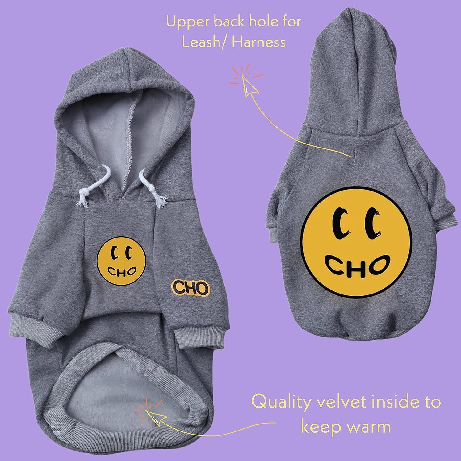 Smiley Dog Hoodie Stylish Dog Clothes Smiley Face Sweater Cotton Sweatshirt Fashion Outfit for Dogs Cats Puppy Small Medium Large (X - Large, Grey) - FurrrBabies & More! - 7445052490486