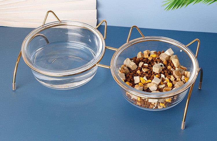 Sparkling Glass Cat Bowl With Elevated Metal Rack - Stylish And Functional Pet Feeder - FurrrBabies & More! - Cat Bowls & Feeders