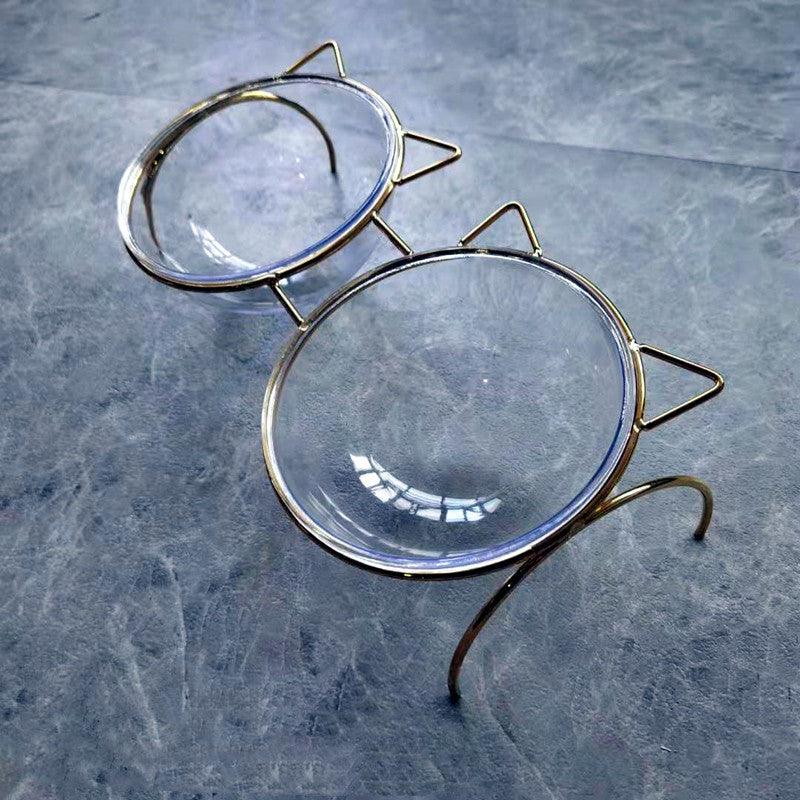Sparkling Glass Cat Bowl With Elevated Metal Rack - Stylish And Functional Pet Feeder - FurrrBabies & More! - Cat Bowls & Feeders