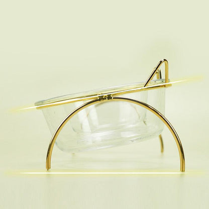 Sparkling Glass Cat Bowl With Elevated Metal Rack - Stylish And Functional Pet Feeder - FurrrBabies & More! - Cat Bowls & Feeders