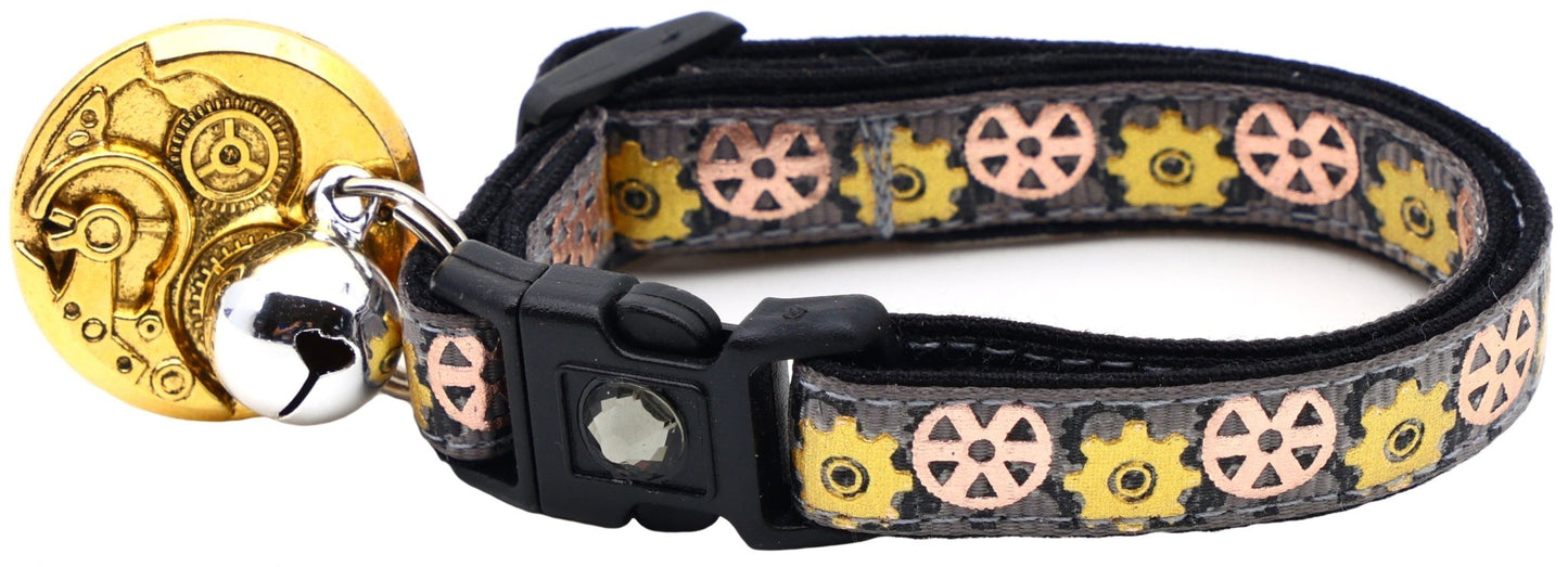 Steampunk Gears Breakaway Cat Collar - FurrrBabies & More! - Grey - Cat Collar