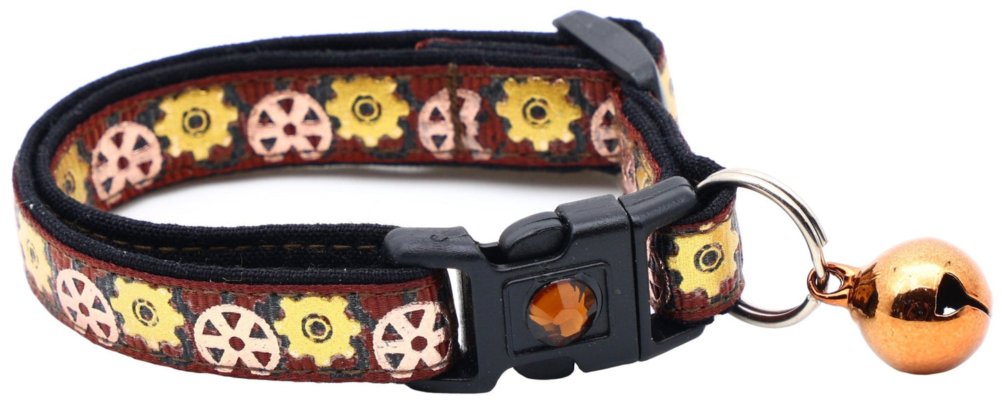 Steampunk Gears Breakaway Cat Collar - FurrrBabies & More! - Brown - Cat Collar