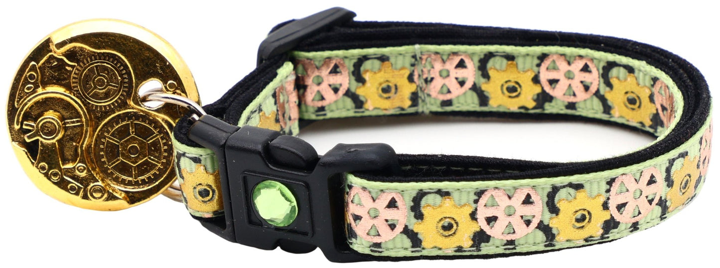 Steampunk Gears Breakaway Cat Collar - FurrrBabies & More! - Green - Cat Collar