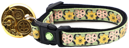 Steampunk Gears Breakaway Cat Collar - FurrrBabies & More! - Green - Cat Collar