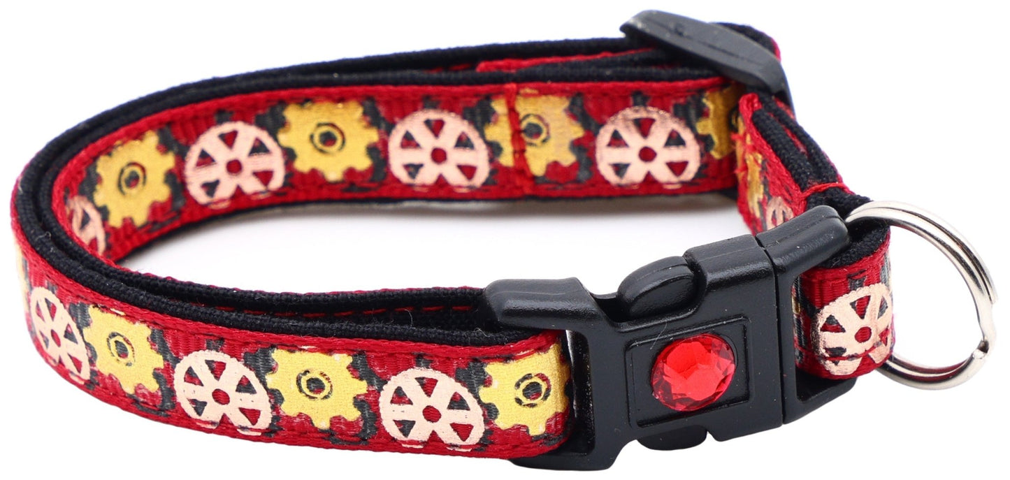 Steampunk Gears Breakaway Cat Collar - FurrrBabies & More! - Red - Cat Collar