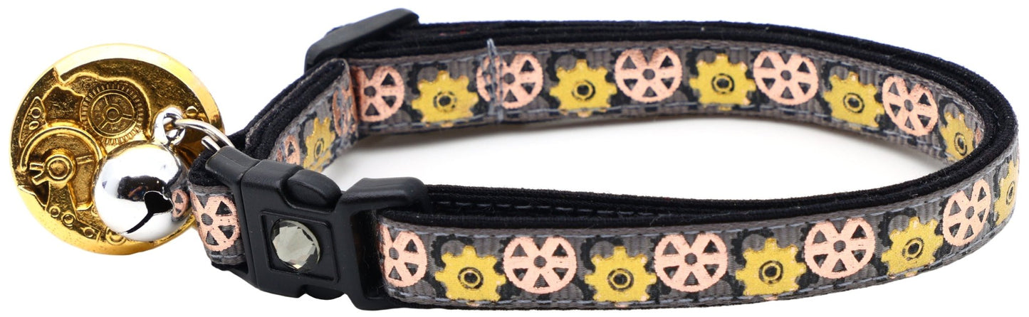 Steampunk Gears Breakaway Cat Collar - FurrrBabies & More! - Grey - Cat Collar