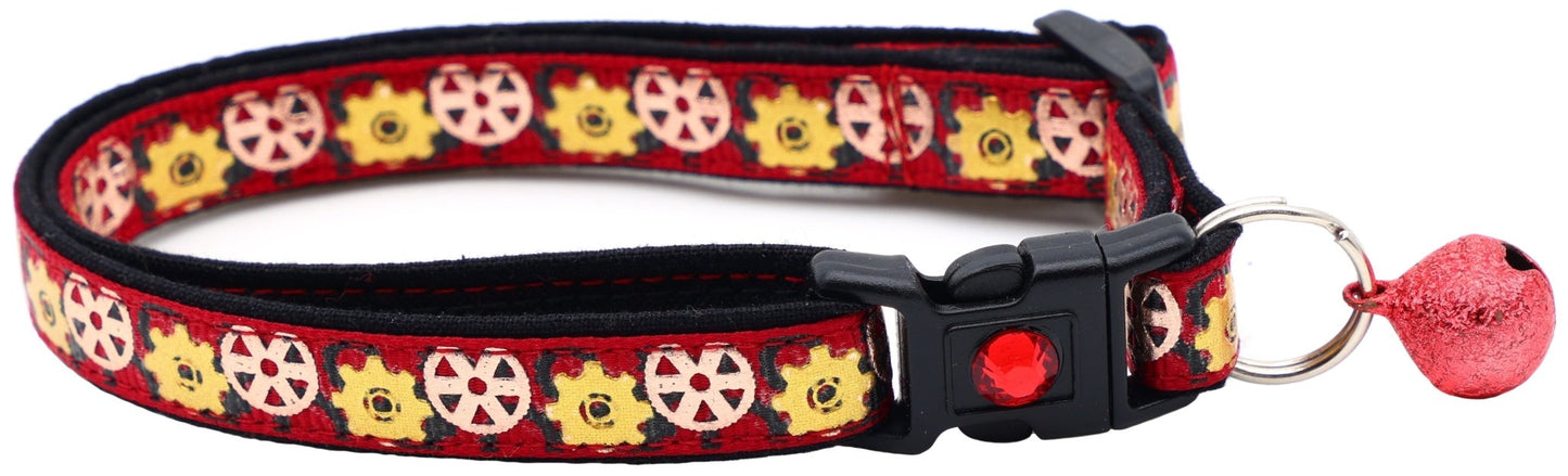 Steampunk Gears Breakaway Cat Collar - FurrrBabies & More! - Red - Cat Collar