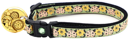Steampunk Gears Breakaway Cat Collar - FurrrBabies & More! - Green - Cat Collar