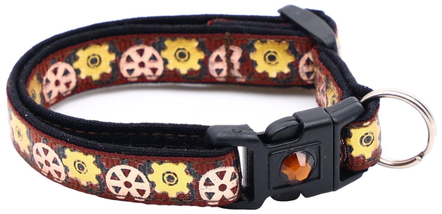 Steampunk Gears Breakaway Cat Collar - FurrrBabies & More! - Brown - Cat Collar