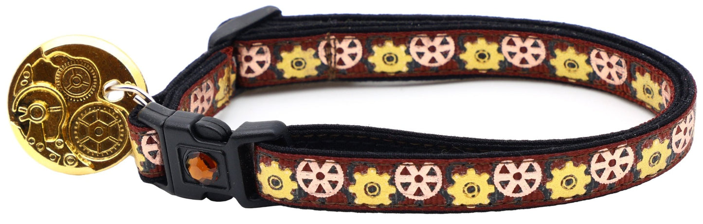 Steampunk Gears Breakaway Cat Collar - FurrrBabies & More! - Brown - Cat Collar