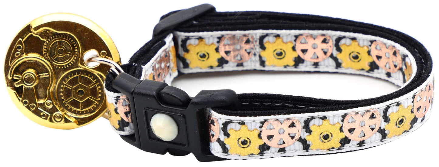 Steampunk Gears Breakaway Cat Collar - FurrrBabies & More! - White - Cat Collar