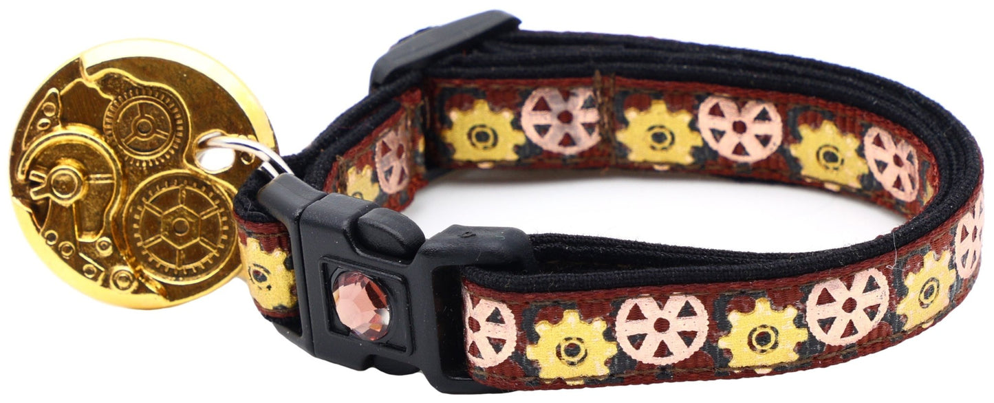 Steampunk Gears Breakaway Cat Collar - FurrrBabies & More! - Brown - Cat Collar