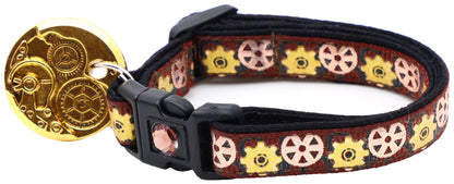 Steampunk Gears Breakaway Cat Collar - FurrrBabies & More! - Brown - Cat Collar