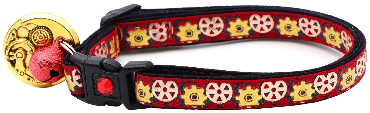 Steampunk Gears Breakaway Cat Collar - FurrrBabies & More! - Red - Cat Collar