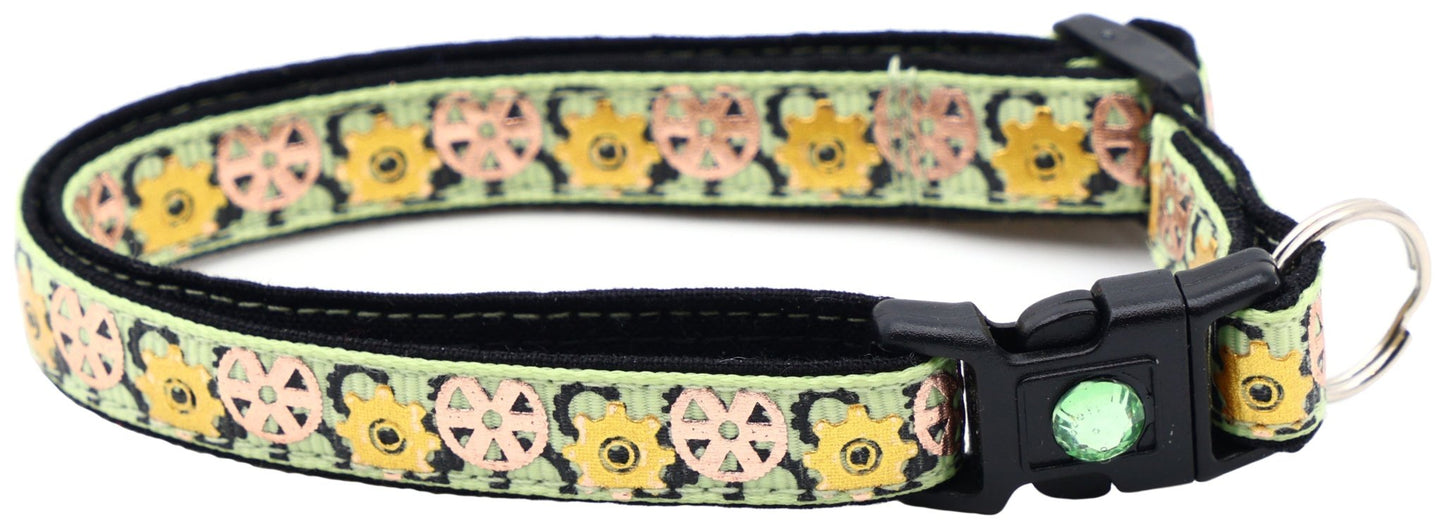 Steampunk Gears Breakaway Cat Collar - FurrrBabies & More! - Green - Cat Collar