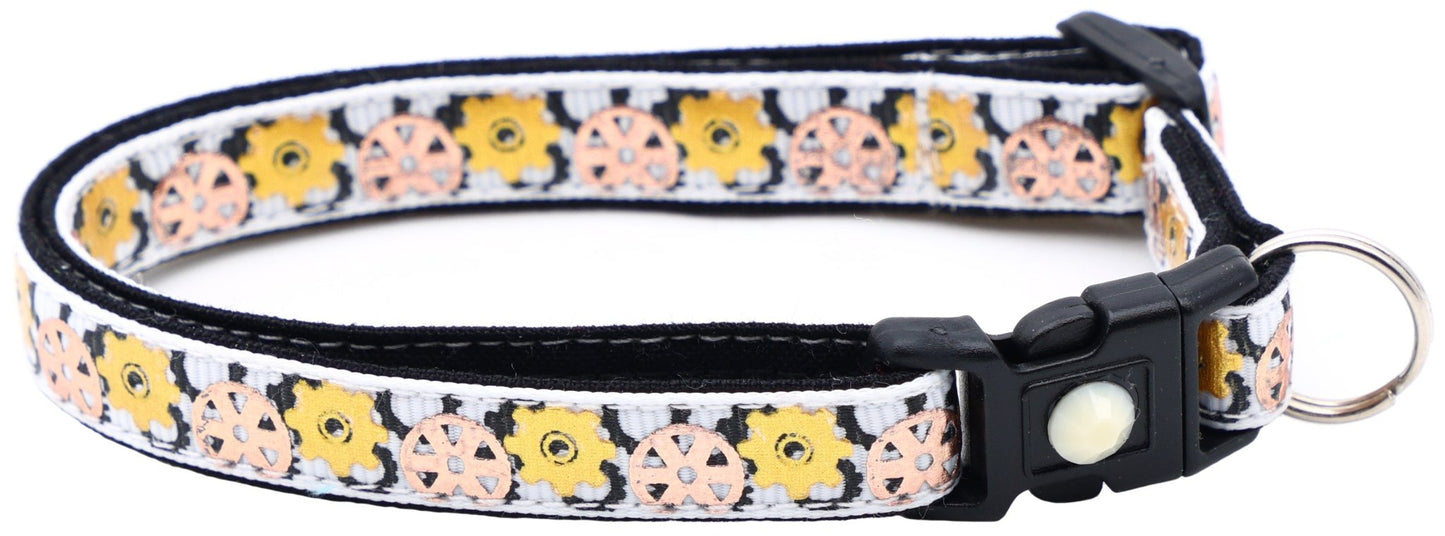 Steampunk Gears Breakaway Cat Collar - FurrrBabies & More! - White - Cat Collar