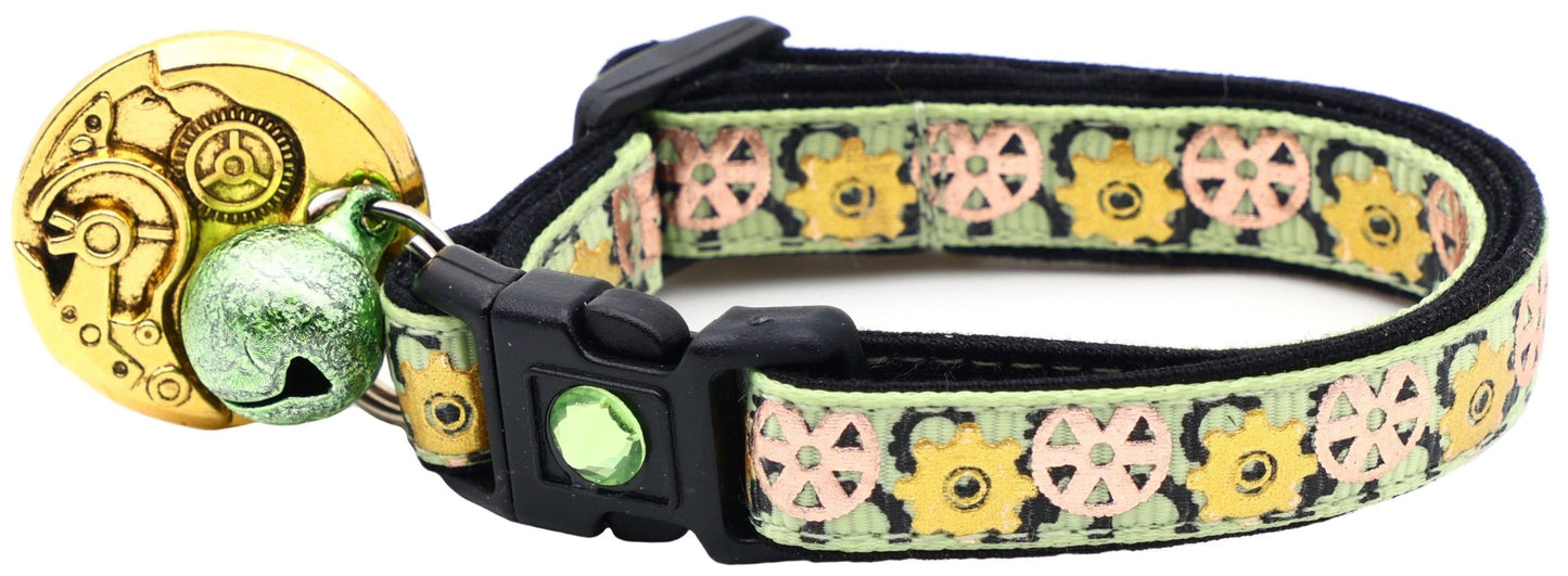 Steampunk Gears Breakaway Cat Collar - FurrrBabies & More! - Green - Cat Collar