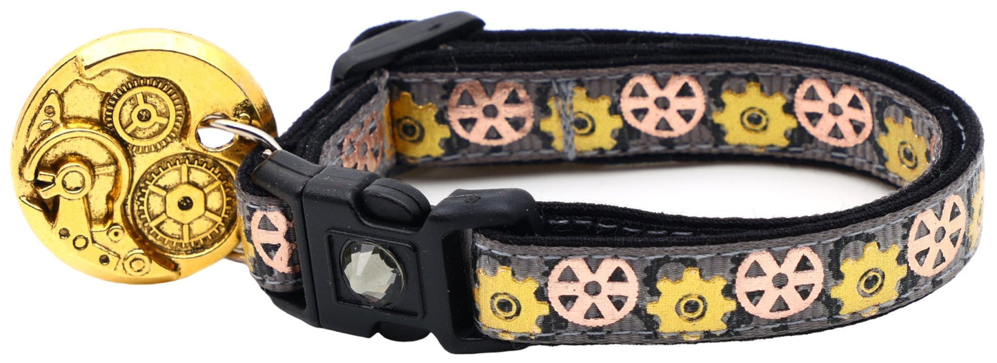 Steampunk Gears Breakaway Cat Collar - FurrrBabies & More! - Grey - Cat Collar