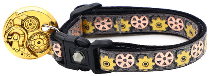 Steampunk Gears Breakaway Cat Collar - FurrrBabies & More! - Grey - Cat Collar