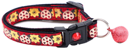 Steampunk Gears Breakaway Cat Collar - FurrrBabies & More! - Red - Cat Collar