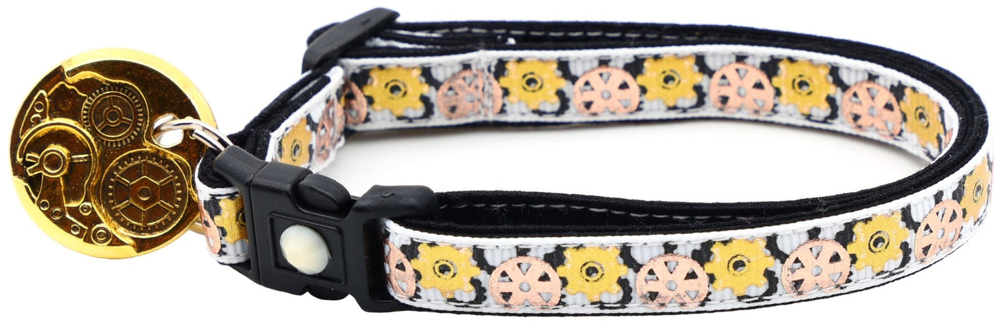 Steampunk Gears Breakaway Cat Collar - FurrrBabies & More! - White - Cat Collar