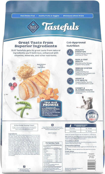 Tastefuls Natural Dry Food for Adult Indoor Cats, Chicken & Brown Rice Recipe, 15 - Lb Bag - FurrrBabies & More! - 313112076055