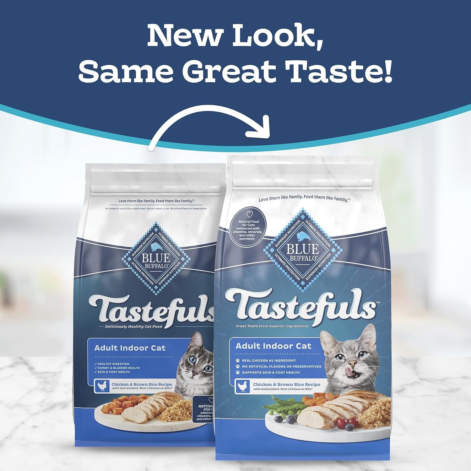 Tastefuls Natural Dry Food for Adult Indoor Cats, Chicken & Brown Rice Recipe, 15 - Lb Bag - FurrrBabies & More! - 313112076055