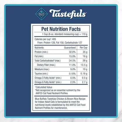 Tastefuls Natural Dry Food for Adult Indoor Cats, Chicken & Brown Rice Recipe, 15 - Lb Bag - FurrrBabies & More! - 313112076055