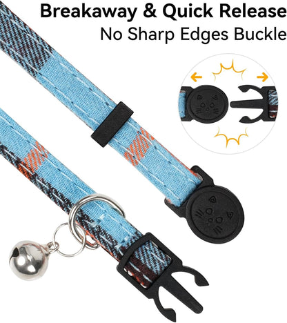 Upgraded Cat Collar with Bells, Breakaway Cat Collars with Bow Tie, 1 Pack Girl Boy Safety Plaid Kitten Collars, Haze Blue - FurrrBabies & More! - 313030196170