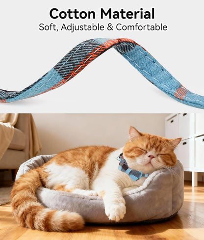 Upgraded Cat Collar with Bells, Breakaway Cat Collars with Bow Tie, 1 Pack Girl Boy Safety Plaid Kitten Collars, Haze Blue - FurrrBabies & More! - 313030196170