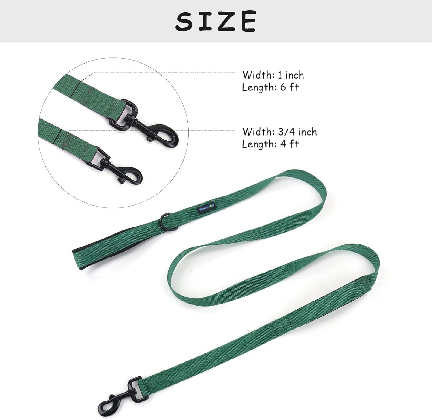 Wagtime Club Double Handle Dog Leash, 6Ft Long Heavy Duty Dog Leash with Paded Traffic Handles for Extral Control and Training, Dual Handles Leads, Large Medium Small Dogs (Hunter Green) - FurrrBabies & More! - 313109442412