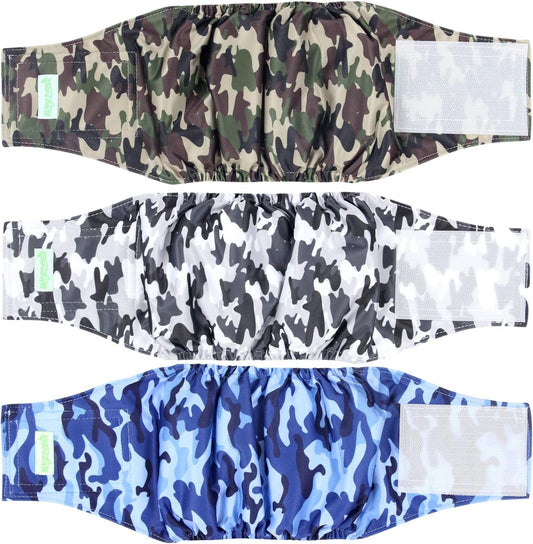 Washable Male Dog Diapers (Pack of 3) - Washable Male Dog Belly Wrap (Camo, XS) - FurrrBabies & More! - 313096347318