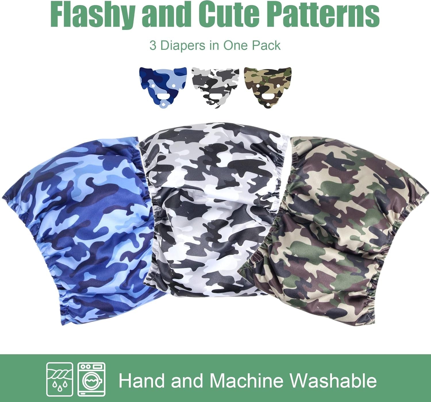 Washable Male Dog Diapers (Pack of 3) - Washable Male Dog Belly Wrap (Camo, XS) - FurrrBabies & More! - 313096347318
