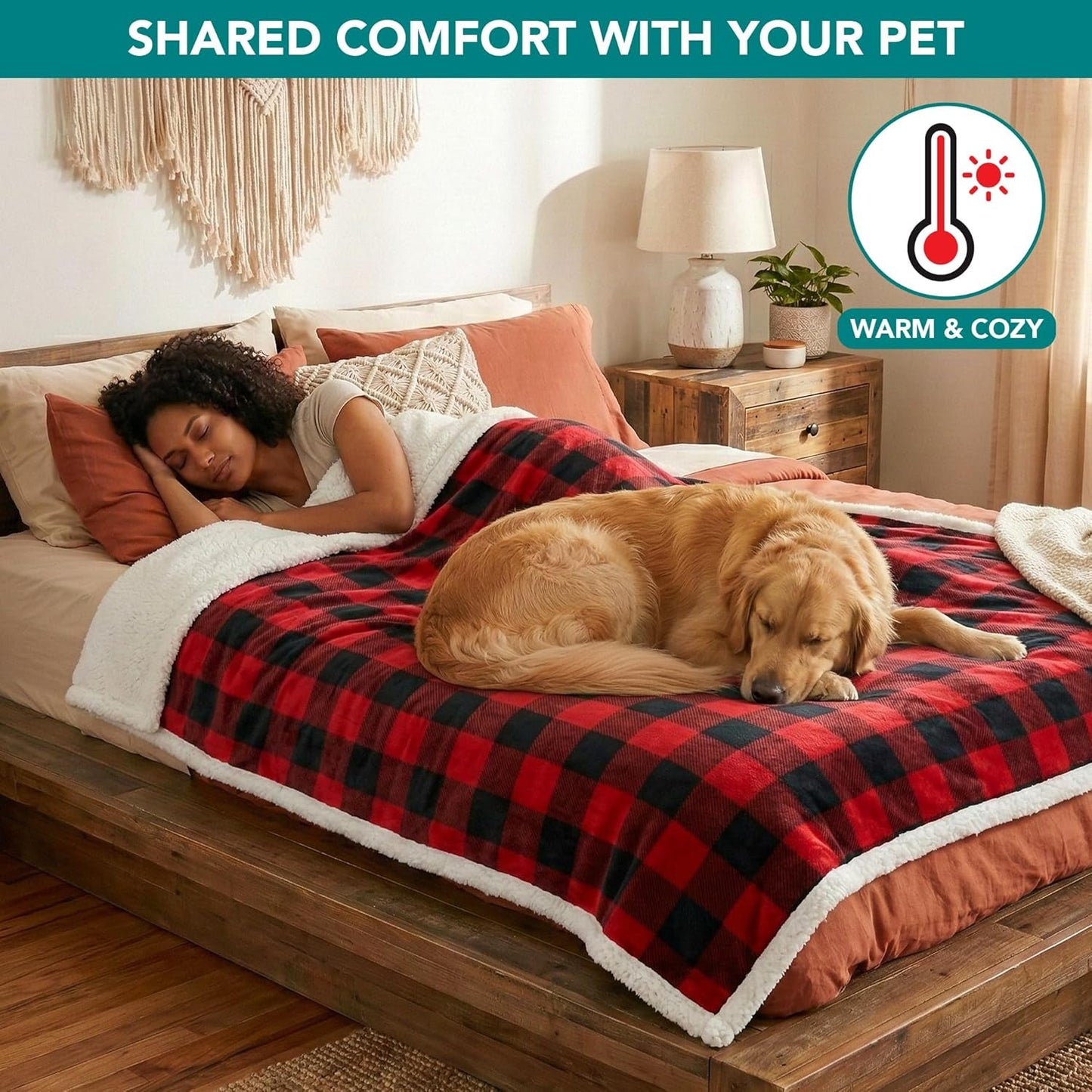 Waterproof Dog Blanket for Couch, Extra Large 80X60, Pee Proof Sherpa Fleece Reversible Pet Throw, Furniture Protector for Bed Sofa Crate Kennel, Soft Washable Cover for Dog Cat, Plaid Red - FurrrBabies & More! - 744110085747