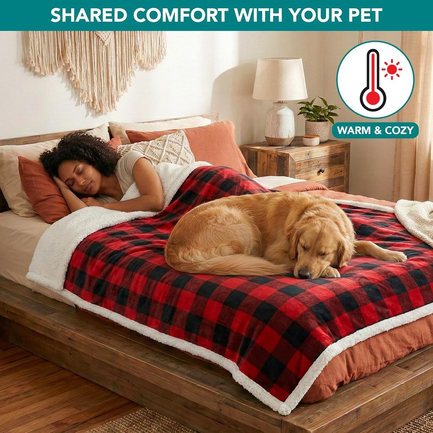 Waterproof Dog Blanket for Couch, Extra Large 80X60, Pee Proof Sherpa Fleece Reversible Pet Throw, Furniture Protector for Bed Sofa Crate Kennel, Soft Washable Cover for Dog Cat, Plaid Red - FurrrBabies & More! - 744110085747