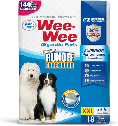 Wee - Wee Superior Performance Pee Pads for Dogs with Runoff Barrier Edge Guard Protection, Puppy & Dog Potty Training Pads, Housebreaking Supplies, 27.5" X 44" (18 Count) - FurrrBabies & More! - 7445001439474