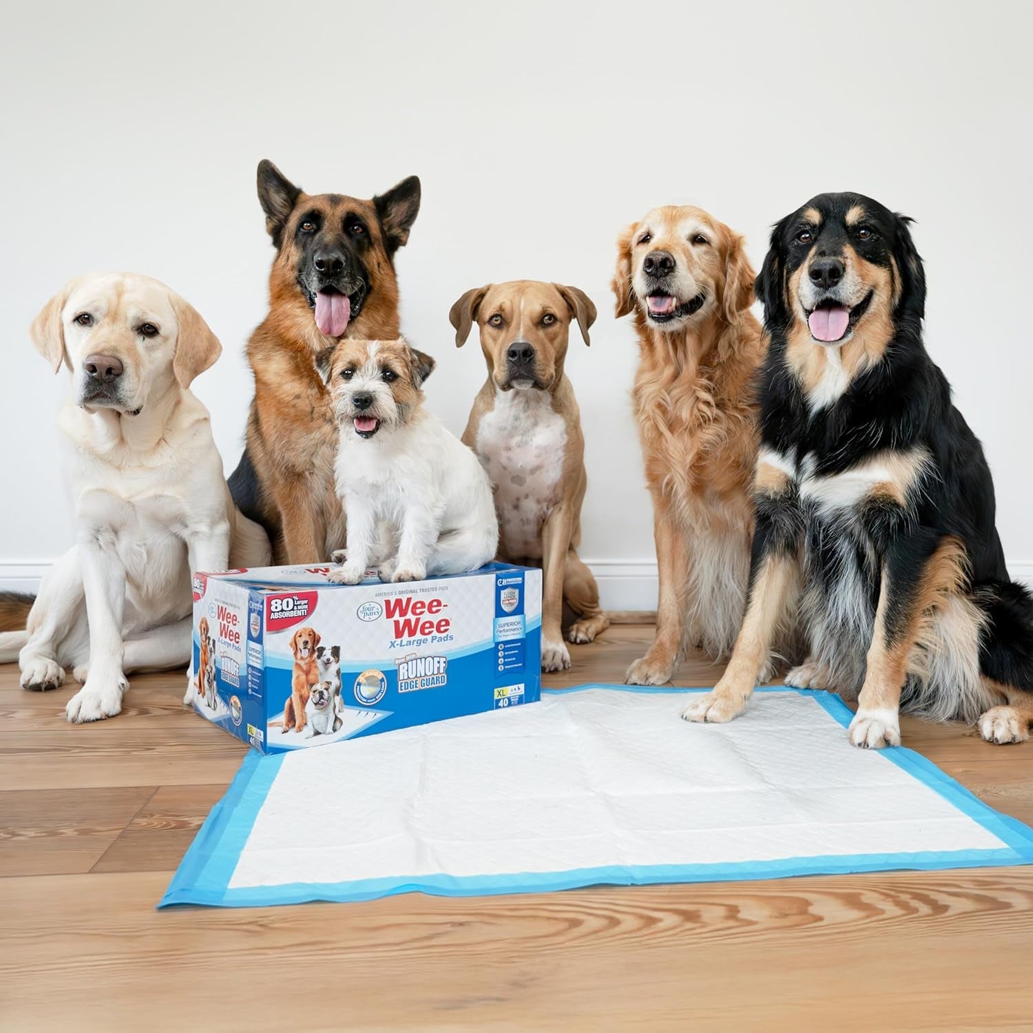 Wee - Wee Superior Performance Pee Pads for Dogs with Runoff Barrier Edge Guard Protection, Puppy & Dog Potty Training Pads, Housebreaking Supplies, 27.5" X 44" (18 Count) - FurrrBabies & More! - 7445001439474
