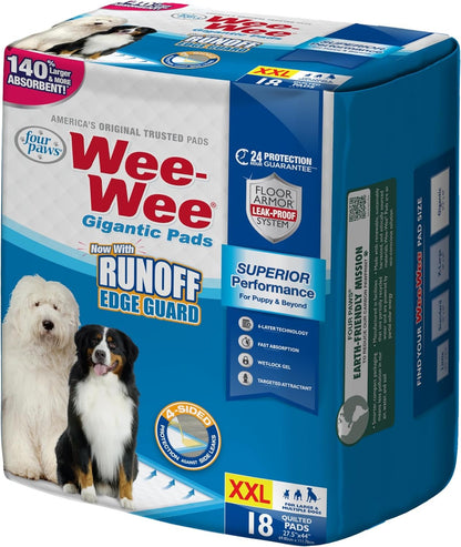 Wee - Wee Superior Performance Pee Pads for Dogs with Runoff Barrier Edge Guard Protection, Puppy & Dog Potty Training Pads, Housebreaking Supplies, 27.5" X 44" (18 Count) - FurrrBabies & More! - 7445001439474