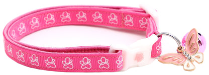 White Butterflies on Bright Pink Cat Collar - FurrrBabies & More! - Cat Collar