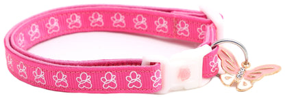 White Butterflies on Bright Pink Cat Collar - FurrrBabies & More! - Cat Collar
