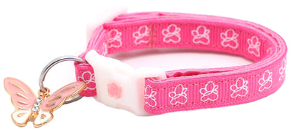 White Butterflies on Bright Pink Cat Collar - FurrrBabies & More! - Cat Collar