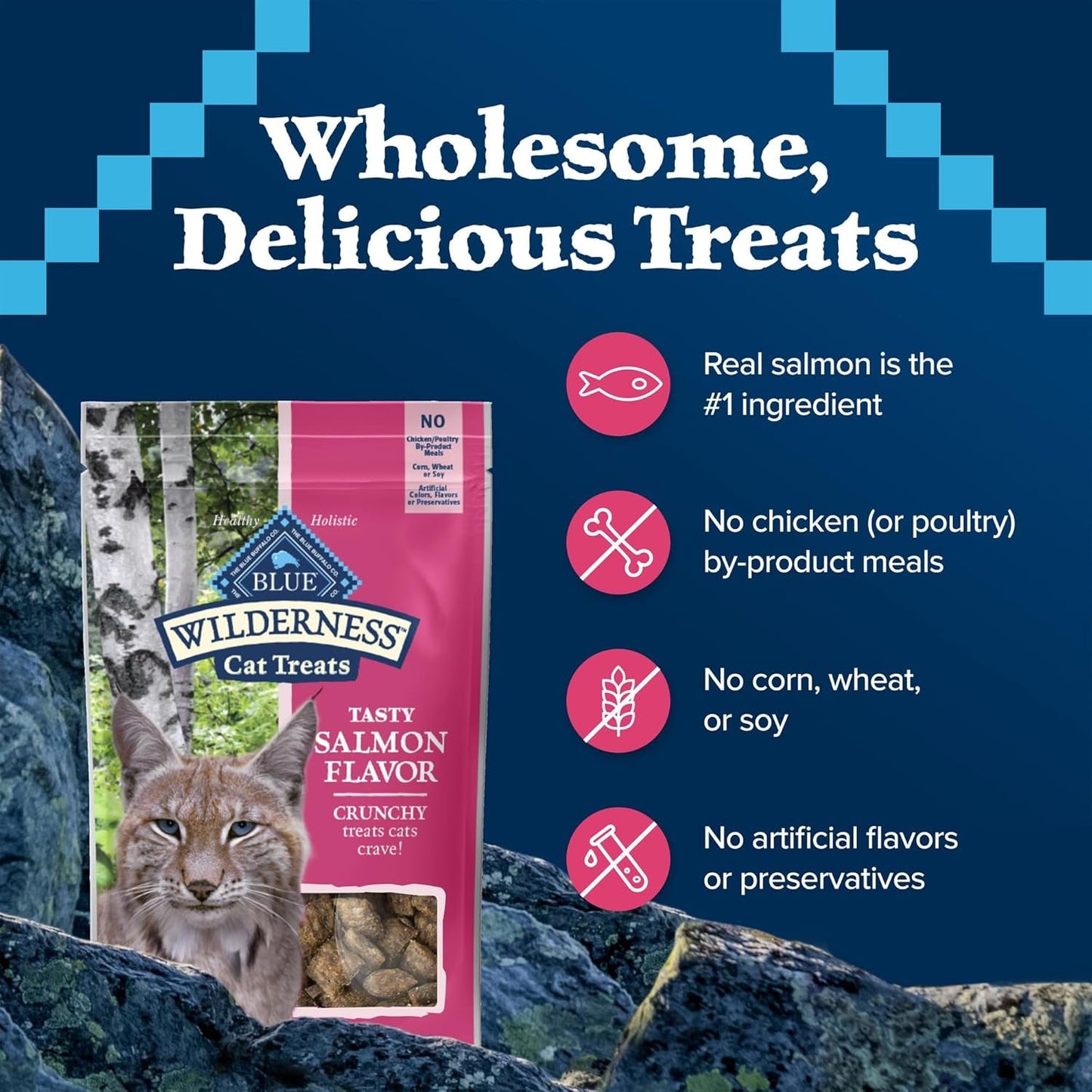 Wilderness High Protein Crunchy Cat Treats, Made with Natural Ingredients, Tasty Salmon Flavor, 2 - Oz Bag (Pack of 12) - FurrrBabies & More! - 744110711424